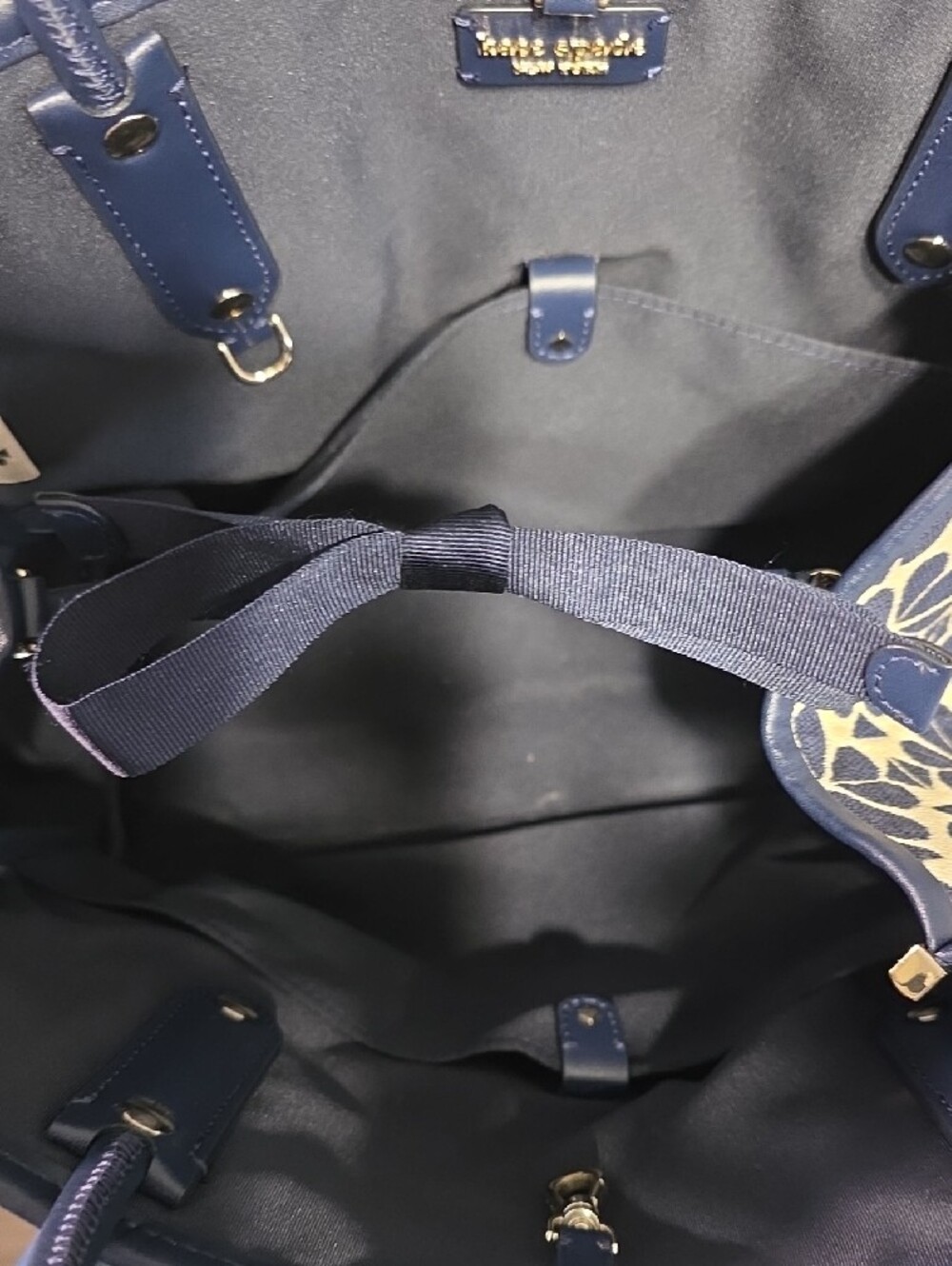 kate spade Navy and Cream Floral Tote with Blue Stripe - Picture 5 of 9